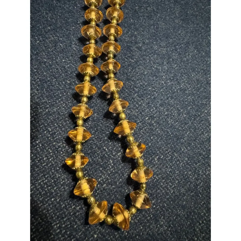 Vintage 26in Blush P:ink Glass & Rivoli Bead Necklace